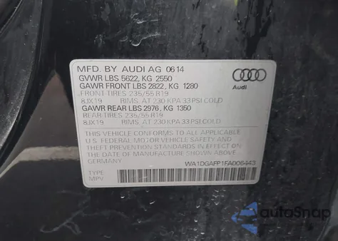 2015 Audi Q5 3.0T Premium Plus z USA, uszkodzony, nr VIN WA1DGAFP1FA006443